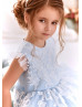 Feifei Sleeves Ivory Lace Sky Blue Tulle Flower Girl Dress